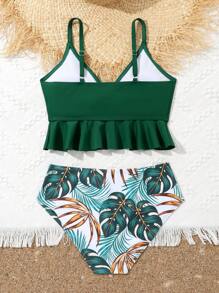 Tween Girls' Swimwear Set With Lace Hem - Multicolor - View 2