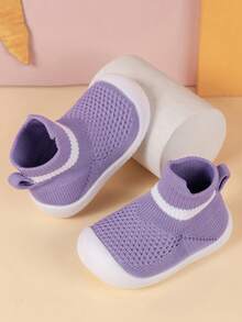 嬰兒純色針織舒適防滑軟底運動鞋 - 紫色 - 查看 6