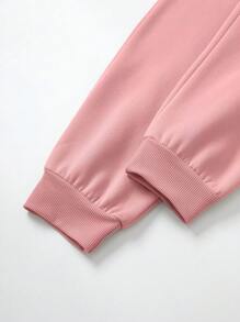 SHEIN Cartoon Pattern Hoodie With Kangaroo Pocket And Sweatpants Two Piece Set - Dusty Pink - View 5