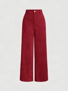 SHEIN MOD 女用寬鬆燈芯絨闊腿褲 - 紅色 - 查看 1