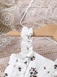 Baby Girl Ditsy Floral Print Ruffle Trim Dress - Beige - View 3