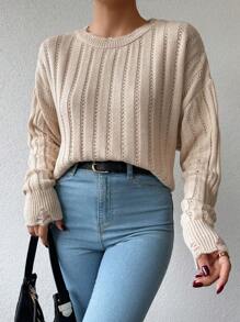EURMUSE Solid Color Drop Shoulder Sweater - Apricot - View 2