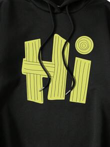SHEIN Coolane 女士秋冬必备鬼脸保暖内衬宽松连帽衫，返校季，万圣节 - 黑色 - 查看 7