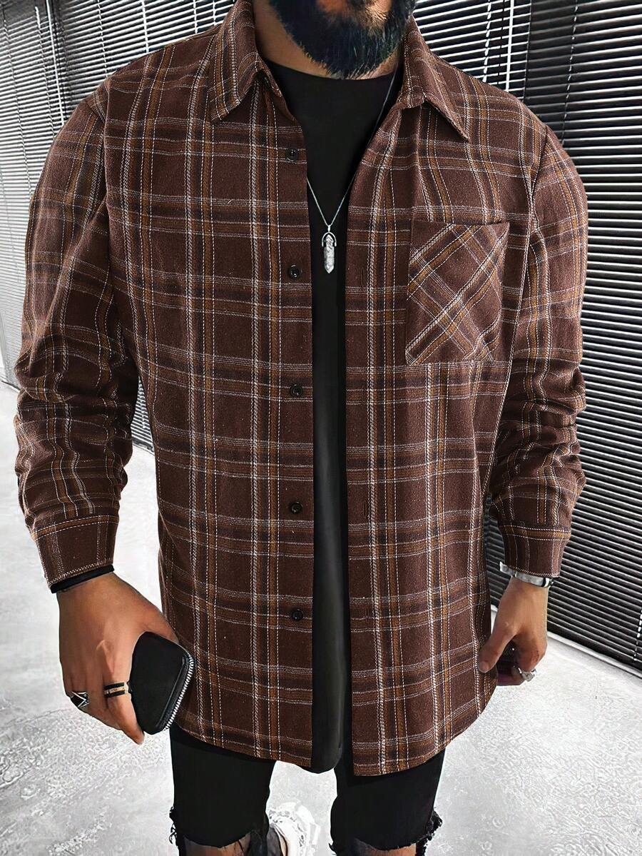 Manfinity Homme 男士格紋長袖襯衫 - 彩色 - 查看 1