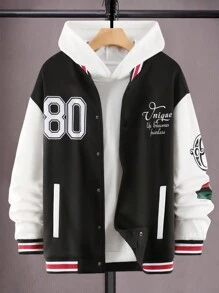 Manfinity Campus Court Aesthetic Post--Men'S Digital Printed Baseball Jacket - Black and White - View 3