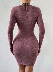 Zolique Damen Kleid Mit Plissiertem Neckholder Und Taillenband - Rot-violett - Übersicht 2