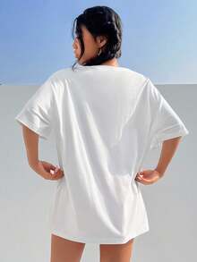 SHEIN Qutie Của phụ nữ Hoạt hình Tim In Áo thun - trắng - Xem 2