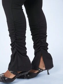 SHEIN 女用背部 V 型開衩折打底褲 - 黑色 - 查看 6