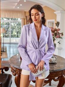 Anewsta Của phụ nữ Mịn màng Xoắn Nút Áo vest - Màu tím - Xem 6