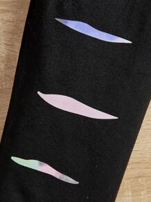 SHEIN Conjunto De Sudadera Teñida Anudada Y Leggings Rasgados Con Estampado De Salpicaduras De Tinta De Corte Holgado Para Niña Tween, Invierno - Morado - Ver 3