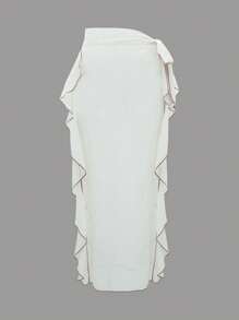 SHEIN Swim Ruffle Cắt tỉa Váy che Lễ cưới - Màu be - Xem 1