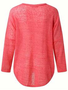 Tops De Hombro Descubierto Y Mangas Murciélago En Tallas Grandes - Rosa Fucsia - Ver 2