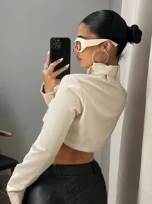 SHEIN ICON 女式短立领 PU 皮革上衣配腰带装饰，女士休闲纽扣、口袋、拉链常规袖常规版型米色纯色女式夹克，春季/秋季，休闲日常穿着 - 米色 - 查看 2