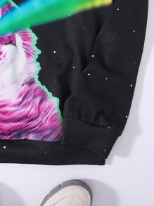 SHEIN Sudadera Con Capucha Impresa Cool Cat Casual Para Niños