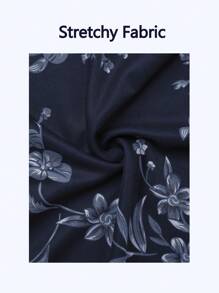 CheersLife 女士休闲 3/4 袖束腰上衣花卉双层衬衫宽松百褶网眼衬衫