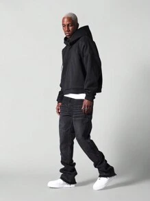 SUMWON 宽松版型连帽衫，背面有图案印花 - 黑色 - 查看 3