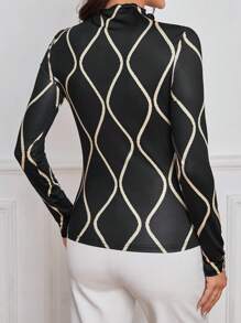 SHEIN Privé Của phụ nữ In Đứng Tay áo Áo thun - màu đen - Xem 2