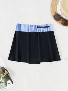 SHEIN Swim Ladies' Striped Swimwear Skorts, Summer Beach - Black - View 3