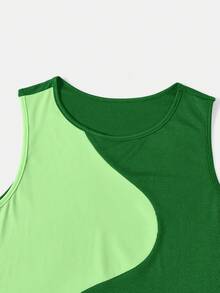 SHEIN EZwear 加大尺碼女士色塊條紋針織連體衣 - 綠色 - 查看 5