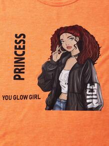 Explorewe 少女角色印花圓領 T 恤和迷彩褲套裝,工裝風格 - 彩色 - 查看 4