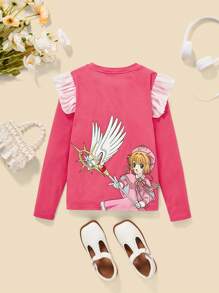 CARDCAPTOR SAKURA | SHEIN Tween Girl Cartoon Printed Ruffle Trim Long Sleeve T-Shirt