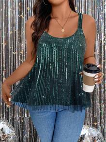 SHEIN Clasi Kích thước lớn Của phụ nữ Long lanh Cami ngọn - Màu xanh lá cây đậm - Xem 6