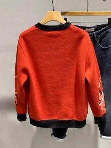 男士龍紋圓領毛衣 - 紅色 - 查看 2