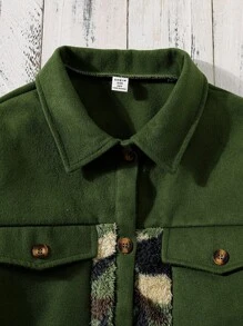 Teens Girls' Camouflage Drop Shoulder Jacket - Army Green - View 4