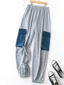 SHEIN LUNE 大尺碼女式拼色運動褲,附口袋和彈性袖口 - 彩色 - 查看 1