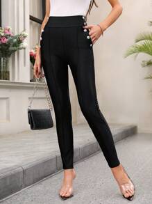 SHEIN Clasi Nút Đồ trang trí Nghiêng Túi Xà cạp - màu đen - Xem 6
