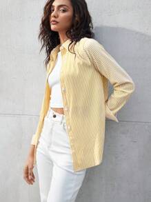 BizChic Camicia A Maniche Lunghe Da Donna Con Spalla Abbassata A Righe