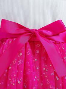 SHEIN Young Girl Ruffle Asymmetrical Shoulder Sleeveless Top And Asymmetrical Mesh Skirt Two Piece Set - Multicolor - View 4