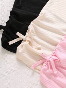 SHEIN 3入組小女孩純色百褶帶裝飾連帽裙 - 彩色 - 查看 3