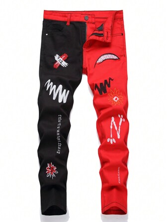 Teen Boy Contrast Embroidered Denim Jeans