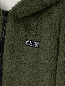 SHEIN Con trai Lỏng lẻo Thoải mái áo có mũ Áo Với Thư được vá , Giường đôi tiêu chuẩn Lông cừu Lớp , Và Màu thuần Dài Quần Bộ - xanh quân đội - Xem 5