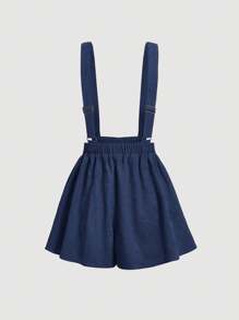 SHEIN MOD Váy yếm nhung kẻ hai hàng khuy dành cho nữ - Màu xanh hải quân - Xem 2