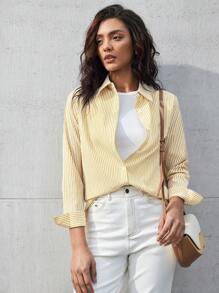 BizChic Camicia A Maniche Lunghe Da Donna Con Spalla Abbassata A Righe