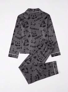 Tween Boys' Panda Pattern Printed Button-Down Pajama Set