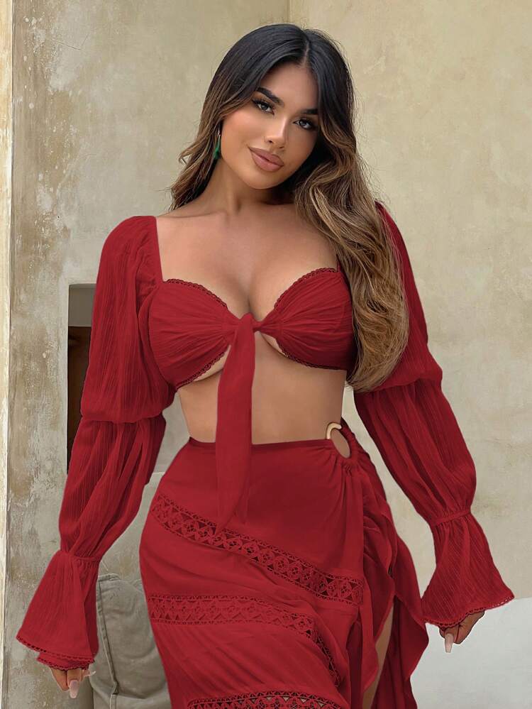 Virago Sleeve Tie Front Crop Top