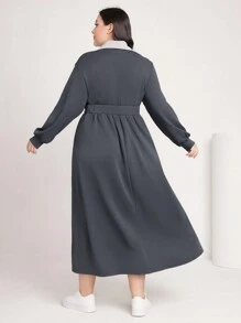 Mulvari 大尺碼女式落肩領連身裙,配適腰身 - 灰色 - 查看 2