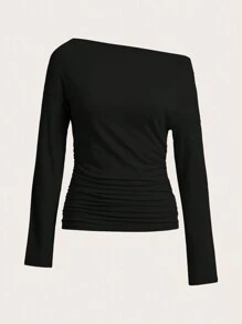 SHEIN Privé 2入組女士褶皺寬鬆T恤 - 黑色 - 查看 9