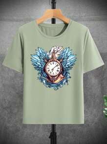 青少年男孩時鐘圖案短袖 T 卹 - 綠色 - 查看 1
