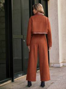 SHEIN Essnce Ladies' Suede Two Pieces Set - Brown - View 2