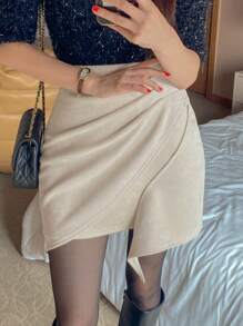 DAZY Chân váy nữ thanh lịch với đường viền bất đối xứng, chân váy nữ mùa thu đông, chân váy năm mới. - Màu be - Xem 5