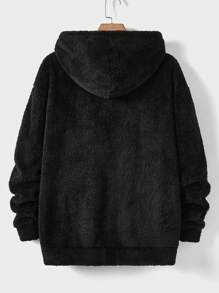 Manfinity VCAY Men's Hooded Plush Jacket With Letter Patch Detail - Black - View 2