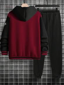 Manfinity Hypemode Conjunto De Dos Piezas De Chaqueta De Béisbol Y Pantalón Deportivo Para Hombre Con Impresión De Letra Y Contraste De Tallas Grandes