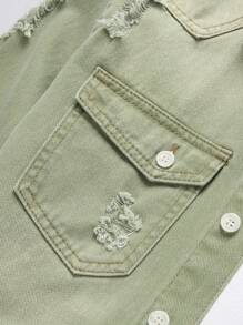 Manfinity LEGND Men's Ripped Denim Shirt - Army Green - View 6