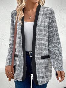 SHEIN LUNE Patchwork Edges Long Sleeve Coat - Grey - View 5