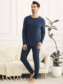 男士純色保暖基礎層褲 - 黑色 - 查看 4