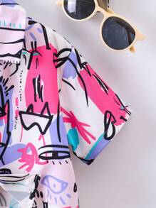 SHEIN Young Girls Graffiti Print Cropped Short Sleeve Shirt